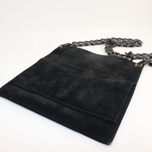 Vintage 2015 Gucci Black Suede Shoulder Bag w/ Wooden Chain Strapr - Picture 1 of 7